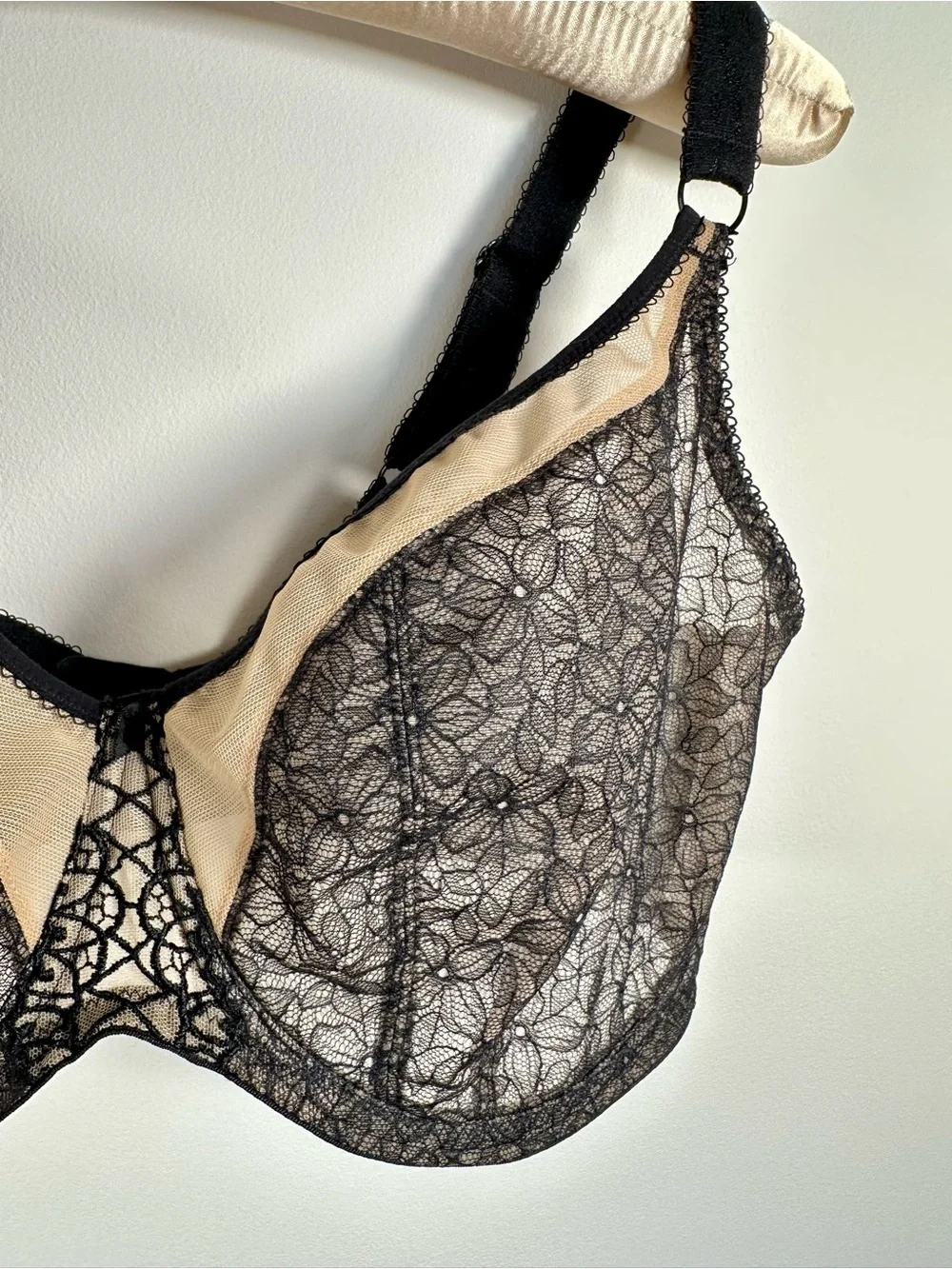 Elomi Sadie Underwire Balcony Bra 38J Black Lace Semi-Sheer